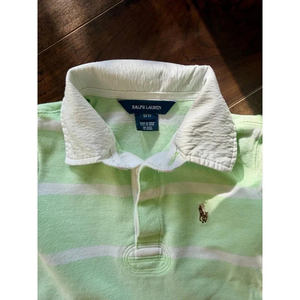 Ralph Lauren Polo Shirt Dress Girls Size 7 Mint Green White Stripe Preppy Pony